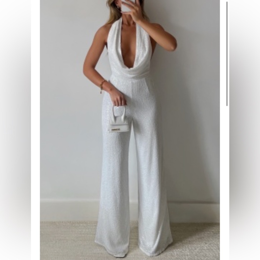 Elegant White Halter Jumpsuit with Wide Legs
